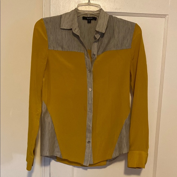 Suno Yellow and Gray button down shirt size 0 - Picture 1 of 16